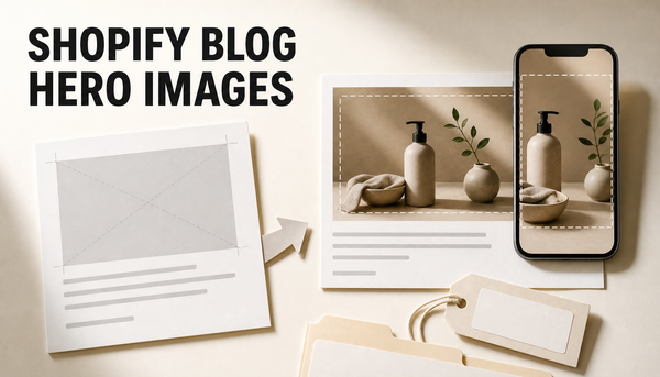 Editorial hero showing a generic Shopify blog draft image transformed into a polished mobile and social preview with crop-safe article hero imagery.